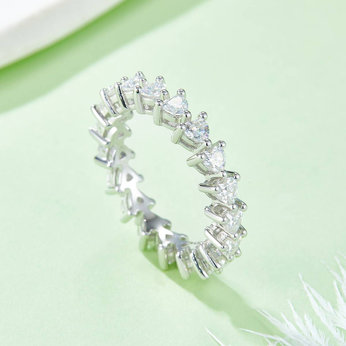 Heart Full Body Ring S925 Silver Plated Platinum Moissanite Women's Ring 2.0 Carat D-Class